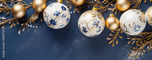 Weihnachtsbanner | Christbaumkugeln in blau-weiss-gold