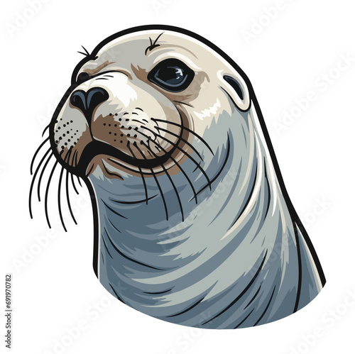 Seal Portrait Sticker, Seal mascot logo illustration, Seal character, generative ai