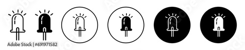 Light emitting diode icon. bright illuminated electric warning light emitting diode with fluorescent lamp vector logo set. power lamp led with color indicator emitting diode symbol sign mark photo