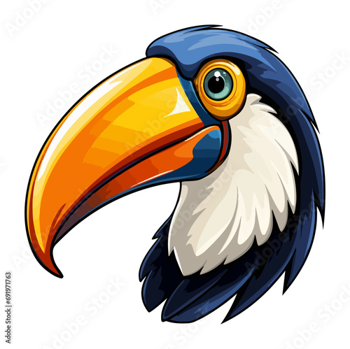 Toucan Portrait Sticker, Toucan head mascot logo illustration, Toucan character, generative ai