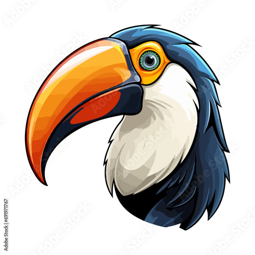 Toucan Portrait Sticker, Toucan head mascot logo illustration, Toucan character, generative ai