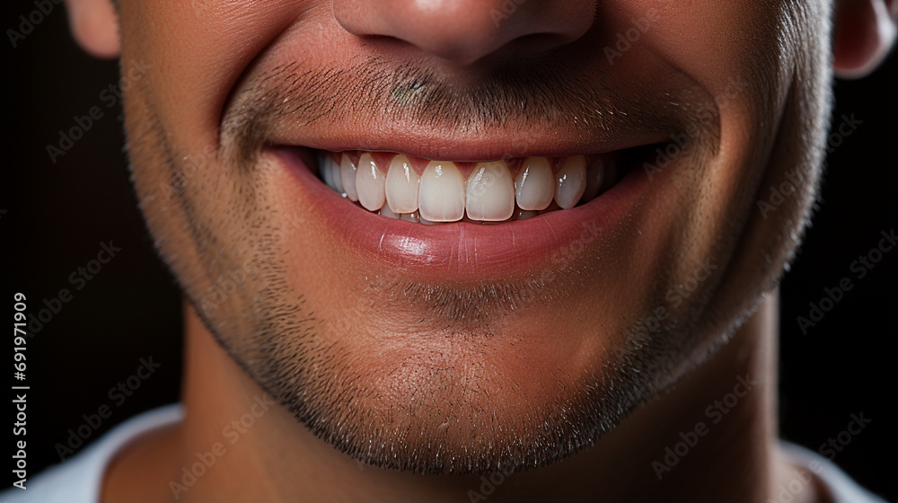 Close-up of young man smiling and showing his perfect teeth. Concept of dental health, fake teeth, dental arrangements, dentist. Close-up of young man smiling and showing his perfect teeth. Concept of dental health, fake teeth, dental arrangements, dentist.