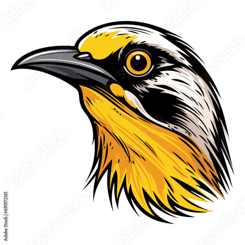 Western Meadowlark perched Portrait Sticker, Western Meadowlark perched head mascot logo illustration, Western Meadowlark perched character, generative ai photo