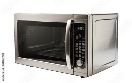 Stainless Steel Microwave With Black Glass on White or PNG Transparent Background.
