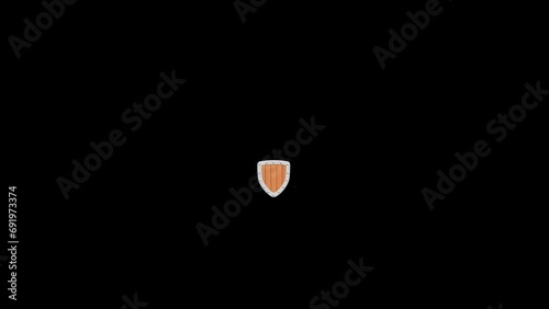 3D animation of a shield with crossed swords and leaves | Alpha Channel