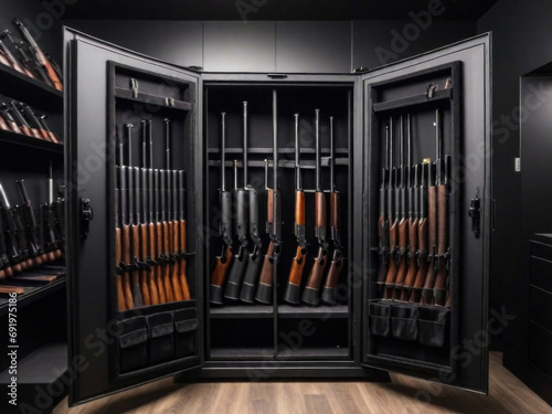 Wardrobe for weapons. safe storage of guns photo