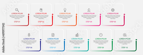 Simple infographic 10 parts or options. thin line design with icons, text, number. used for process diagrams, workflow layouts, flowcharts, infographics, 
and your presentations