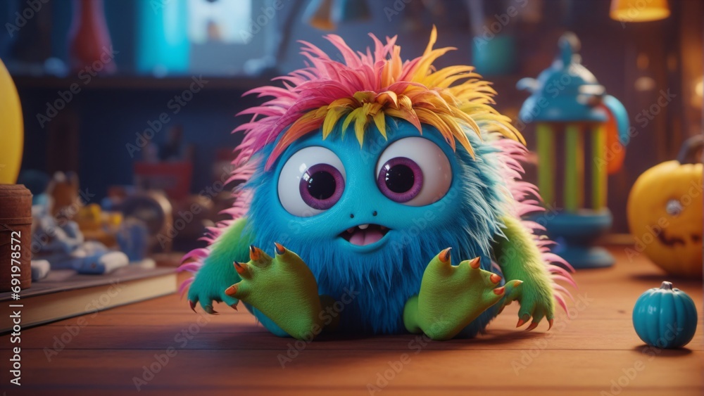 AI generated illustration of a cheerful cartoon creature with vibrant colors