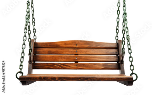 Traditional Park Swing With Wooden Hanging By Steel Chain on White or PNG Transparent Background.