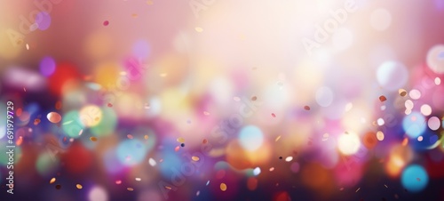 Happy carnival party celebration template texture greeting card - Abstract closeup of colorful falling confetti and glitter particles, defocused bokeh lights in the background