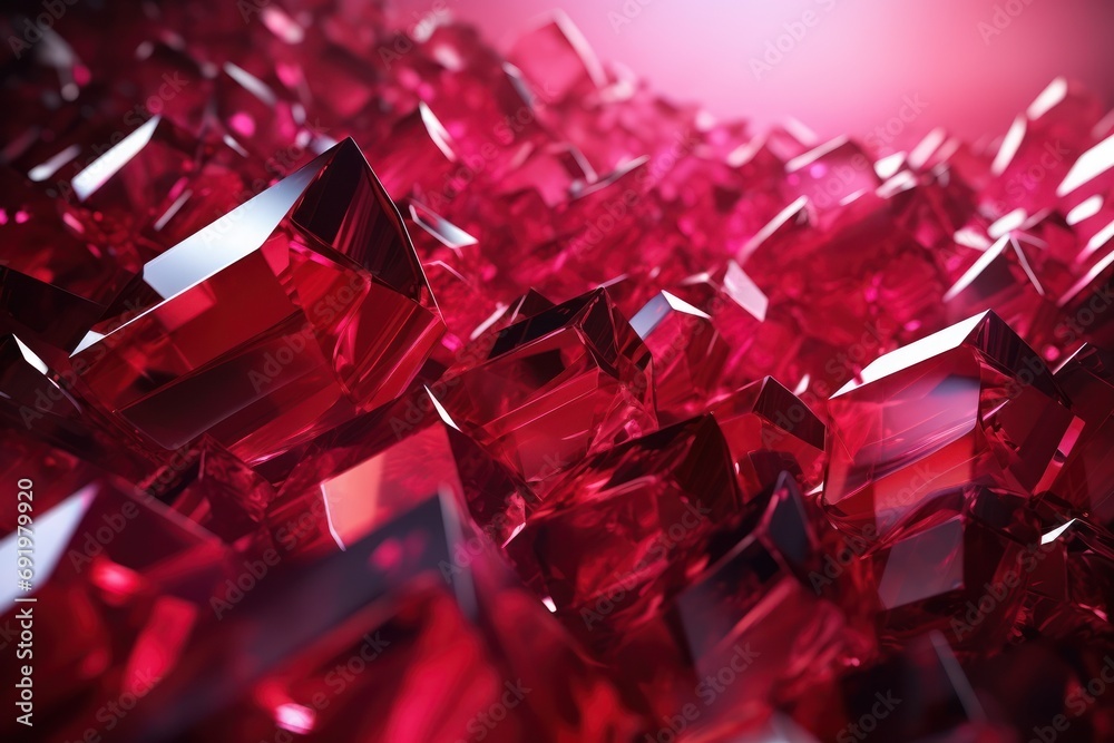  a close up of a bunch of red diamond like objects with a red light in the middle of the picture.
