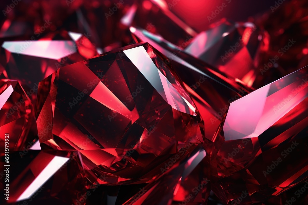  a close up of a bunch of red diamond like objects on a black and red background with a red light in the middle of the middle of the image. - obrazy, fototapety, plakaty 