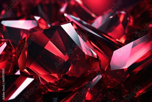  a close up of a bunch of red diamond like objects on a black and red background with a red light in the middle of the middle of the image.