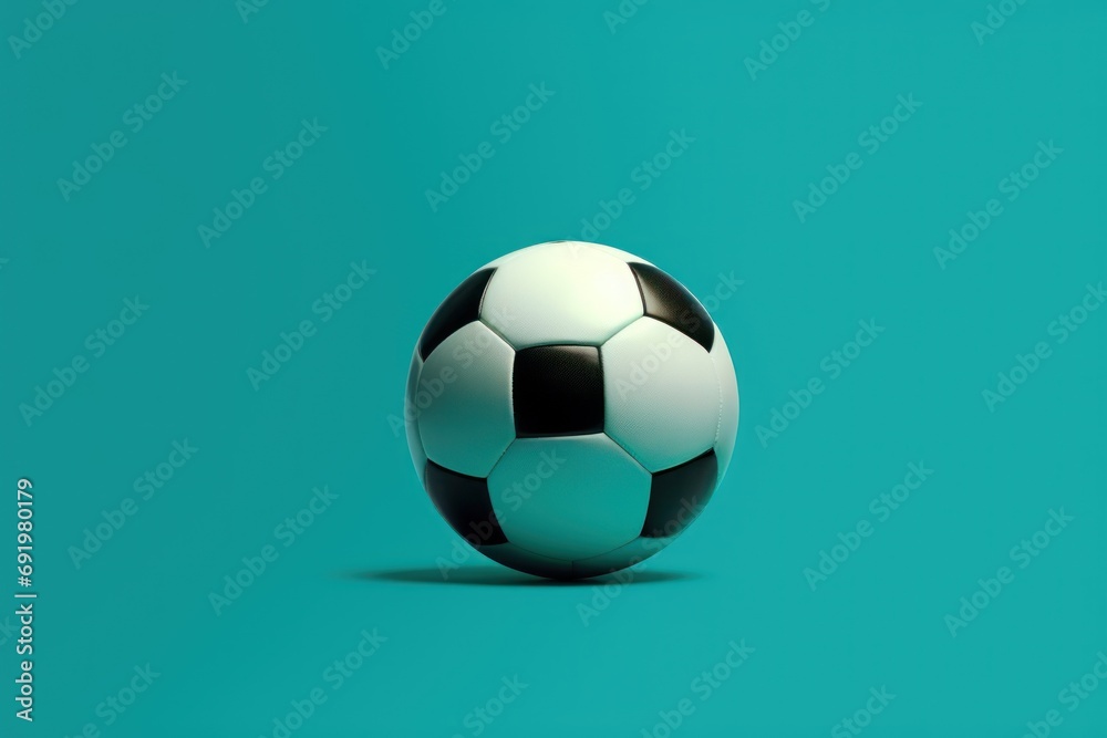 a black and white soccer ball sitting on top of a blue surface with a shadow on the bottom of the ball. a black and white soccer ball sitting on top of a blue surface with a shadow on the bottom of the ball.