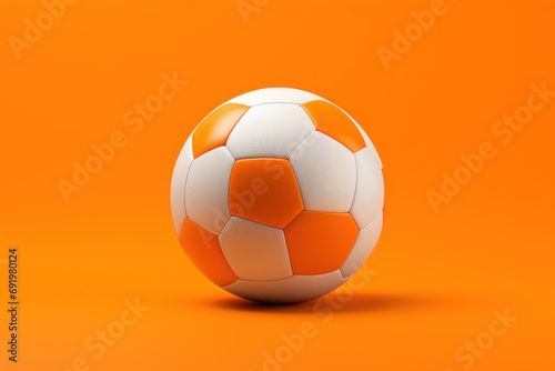  a close up of a soccer ball on an orange background with a reflection of the ball on the bottom of the ball.