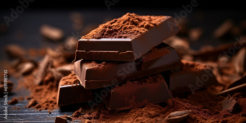 chocolate pieces , Milk chocolate and chocolate bar .AI Generative  photo