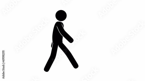 Walking icon man stumbles and falls somersaulting over his head. Animation with alpha channel