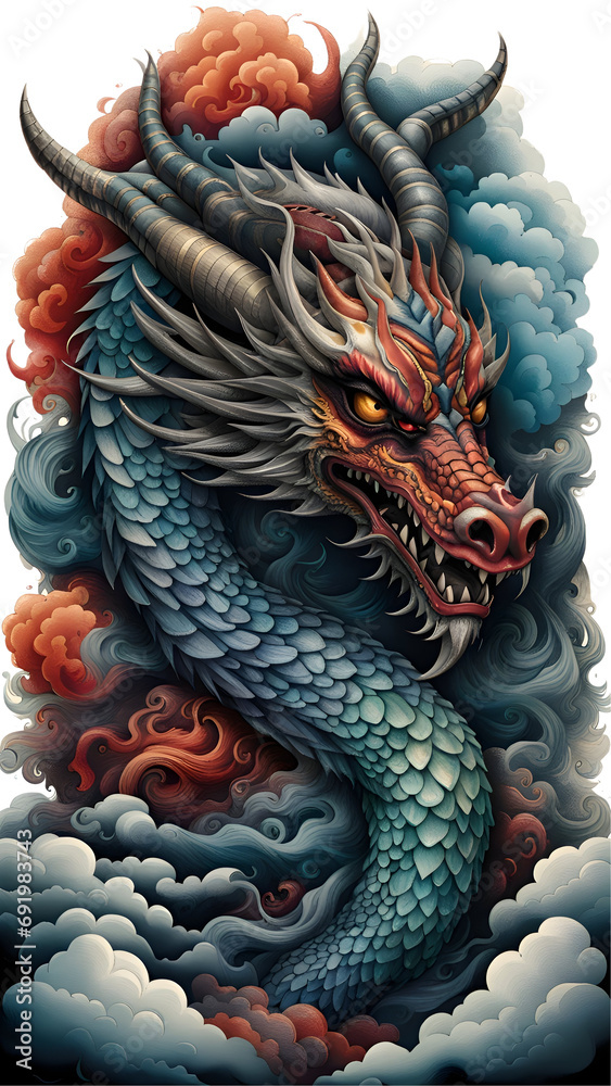 Fototapeta premium dragon on the clouds tattoo