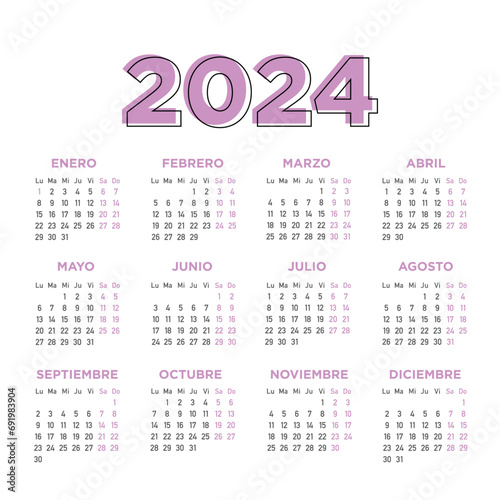 Calendario 2024 español. Semana comienza el lunes	