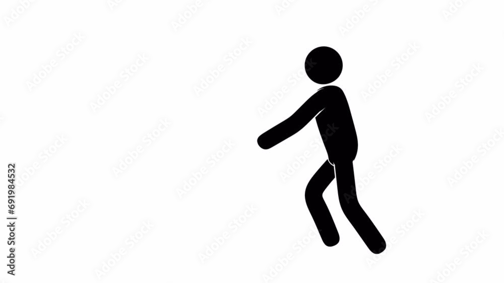 Pictogram man walking, stumbling and falling. Animation with alpha channel. Stickman falling