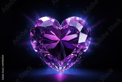  a purple heart - shaped diamond on a black background with a bright flash of light coming out of the center. © Shanti