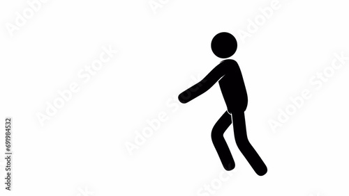 Pictogram man walking, stumbling and falling. Animation with alpha channel. Stickman falling photo