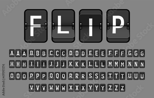 Vector Latin Alphabet, Split-Flap or Simply Flap Display Style Used in Flip Clocks, White Letters and Black Flaps