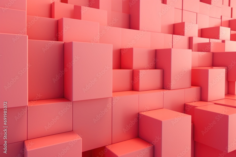 a bunch of pink cubes that are in a room with a pink wall in the middle of the room. a bunch of pink cubes that are in a room with a pink wall in the middle of the room.