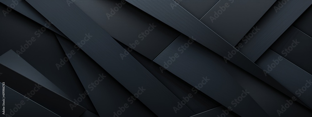 Abstract texture dark black gray background banner panorama long with 3d geometric triangular gradient shapes for website, business, print design template metallic metal paper pattern illustration - obrazy, fototapety, plakaty 