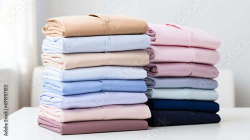 Clean ironed shirts folded in a pile