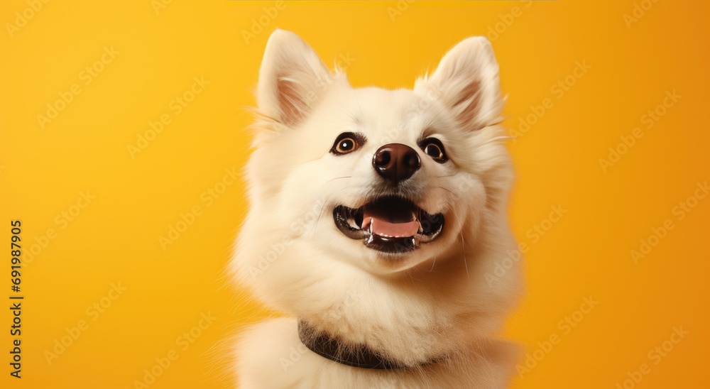 a dog is looking upward on an orange background a dog is looking upward on an orange background