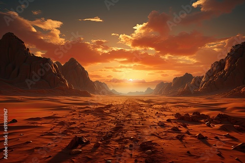 sandy desert landscape. Picture undulating dunes stretching endlessly beneath the boundless sky
