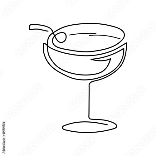 Mohito one line Vector drawing. Continuous line Drink with lime and Ice cubes isolated Illustration. Hand drawn icon for design, bar or restaurant