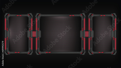 abstract black background of metallic red display futuristic sci fi hud square frame profile