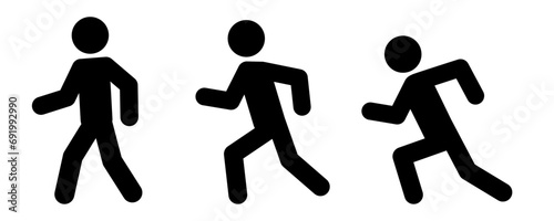 歩く、ランニング、速く走る人物のシンプルなアイコンセット