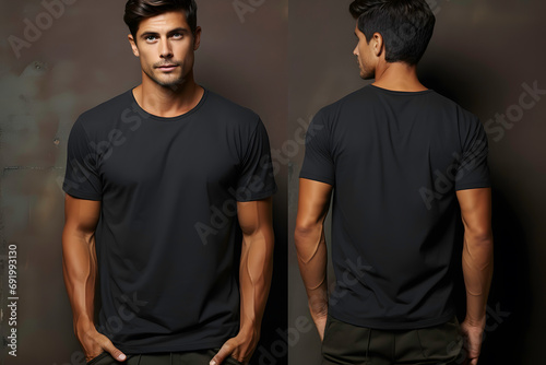 Male model in black t-shirt with space for your logo or design ai generated art