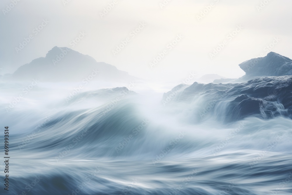 Ethereal seascape where waves transform into ethereal brushstrokes, Generative AI