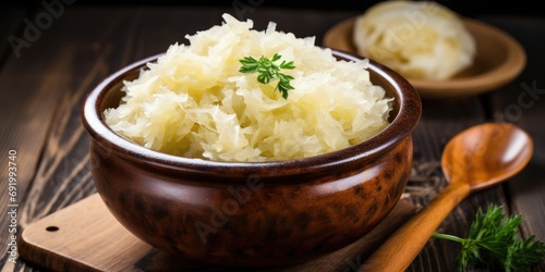 Delicious homemade sauerkraut, pickled cabbage.-