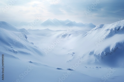  a view of a snowy mountain range from a high altitude point of view with a cloudy sky in the background. © Shanti