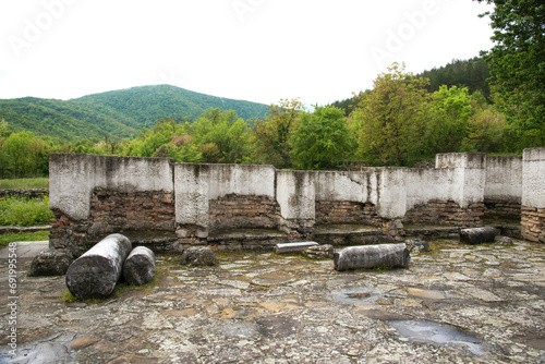 The ruins of the Golden Church in Veliki Preslav, Shumen region, Bulgaria, Europe. Built in the ninth century as a palace worship temple by the Bulgarian ruler Simeon the Great