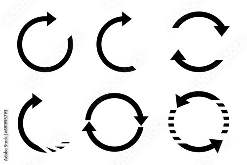 Black arrow rotate icons set on white