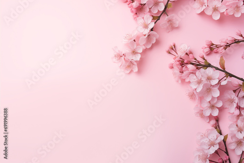 Beautiful white flowers on pink background. A card for Easter, Women's Day, Mother's Day, Valentine's Day with a place for text.