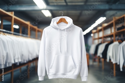 Mock-up of a white hoodie with a hood and pocket