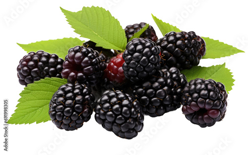 Sweet Black Bunch of Blackberries on White or PNG Transparent Background.