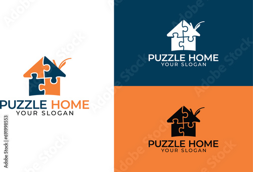 Puzzle home logo, real estate, puzzle house logo 