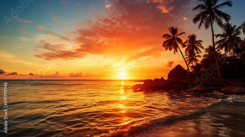 Beautiful sunset on tropical island 