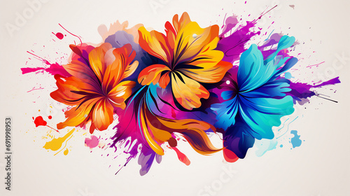Vibrant Watercolor Floral Art on White Background - Abstract Botanical Illustration of Colorful Flowers  Perfect for Modern Design  Elegance  and Natural Beauty.