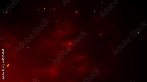 Flying Fire Particles Over Black And Dark Red Background. Fire Particles Background.