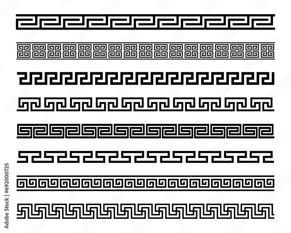 Fototapeta premium Set of greek key borders. Geometric meander. Meander geometric ornamental borders. Greek pattern border
