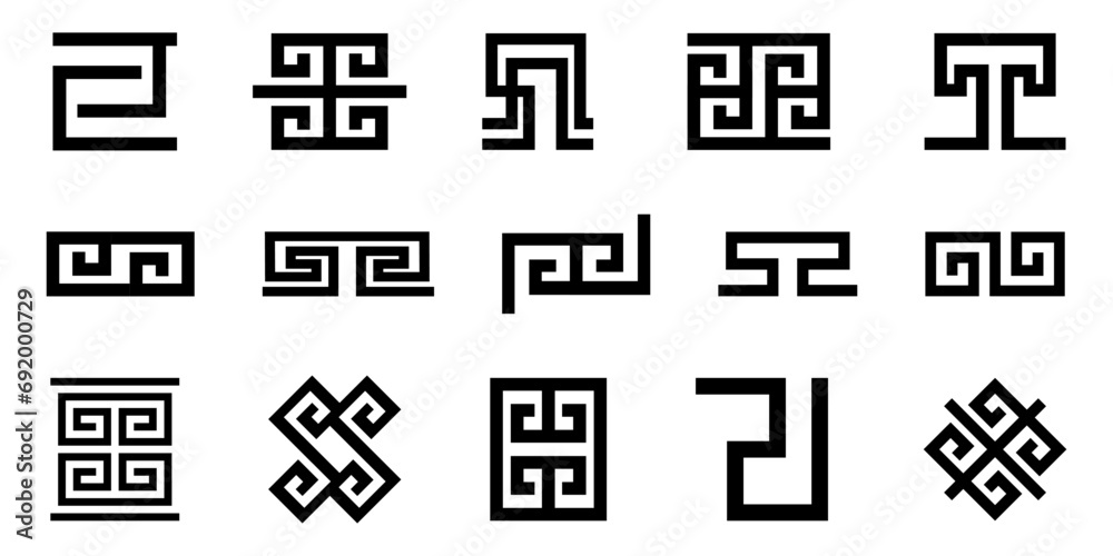 Set of greek key borders element. Geometric meander. Meander geometric ornamental. Greek pattern border Set of greek key borders element. Geometric meander. Meander geometric ornamental. Greek pattern border
